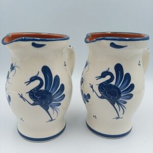 Bulle Dubuis Bosshard Du Gruyere 2 White Ceramic Pitchers Folk Art Swiss Vintage